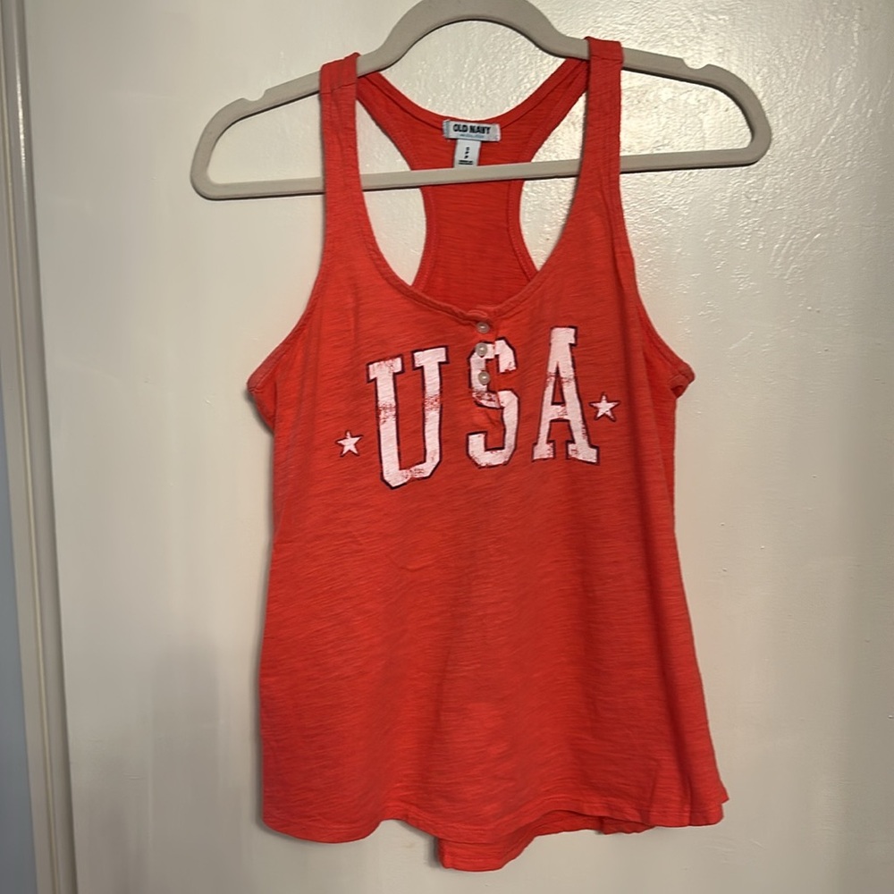 USA racerback tank top. Old navy Womens size S. Orange/coral color.
